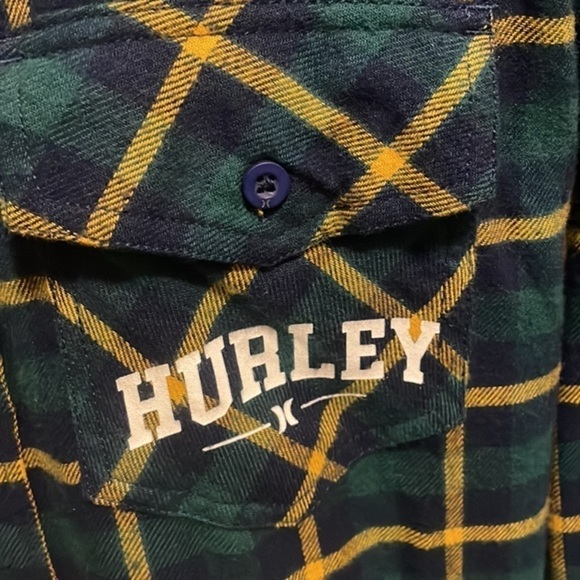 Hurley Men's Intern Plaid Flannel Button Down Shirt. Blue green yellow Shacket M - Picture 6 of 10